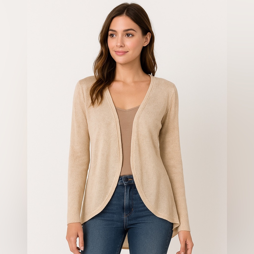 A’Reve Sheer Chiffon Back Tie Knit Cardigan – Soft Beige